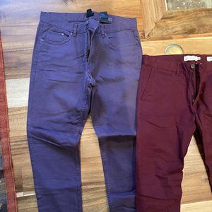 Two pairs of pants in winter colors cranberry & plum H&M size 33
